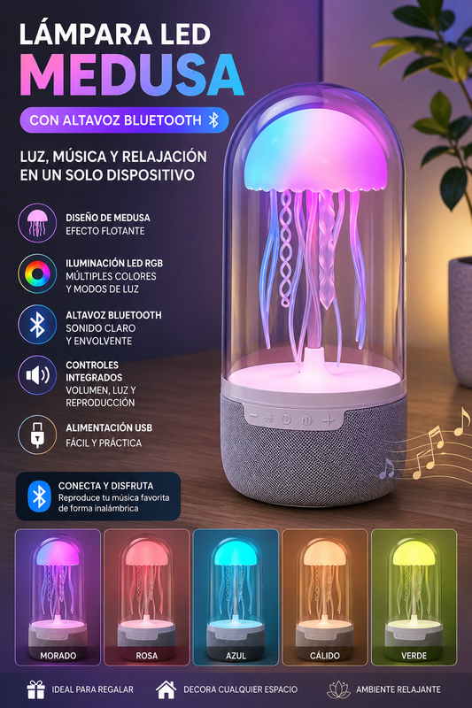 Lámpara LED Medusa RGB con Altavoz Bluetooth