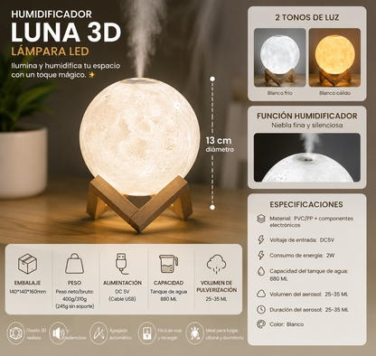 Humidificador Lámpara Luna 3D LED