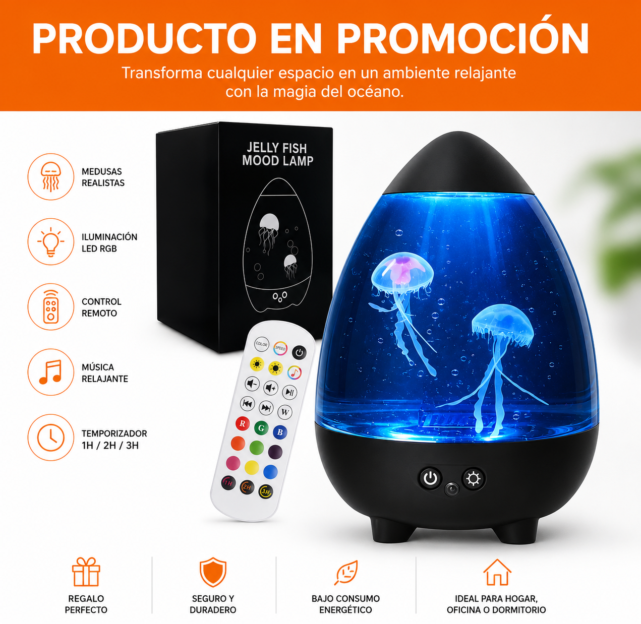 Lámpara de Medusas LED RGB con Control Remoto