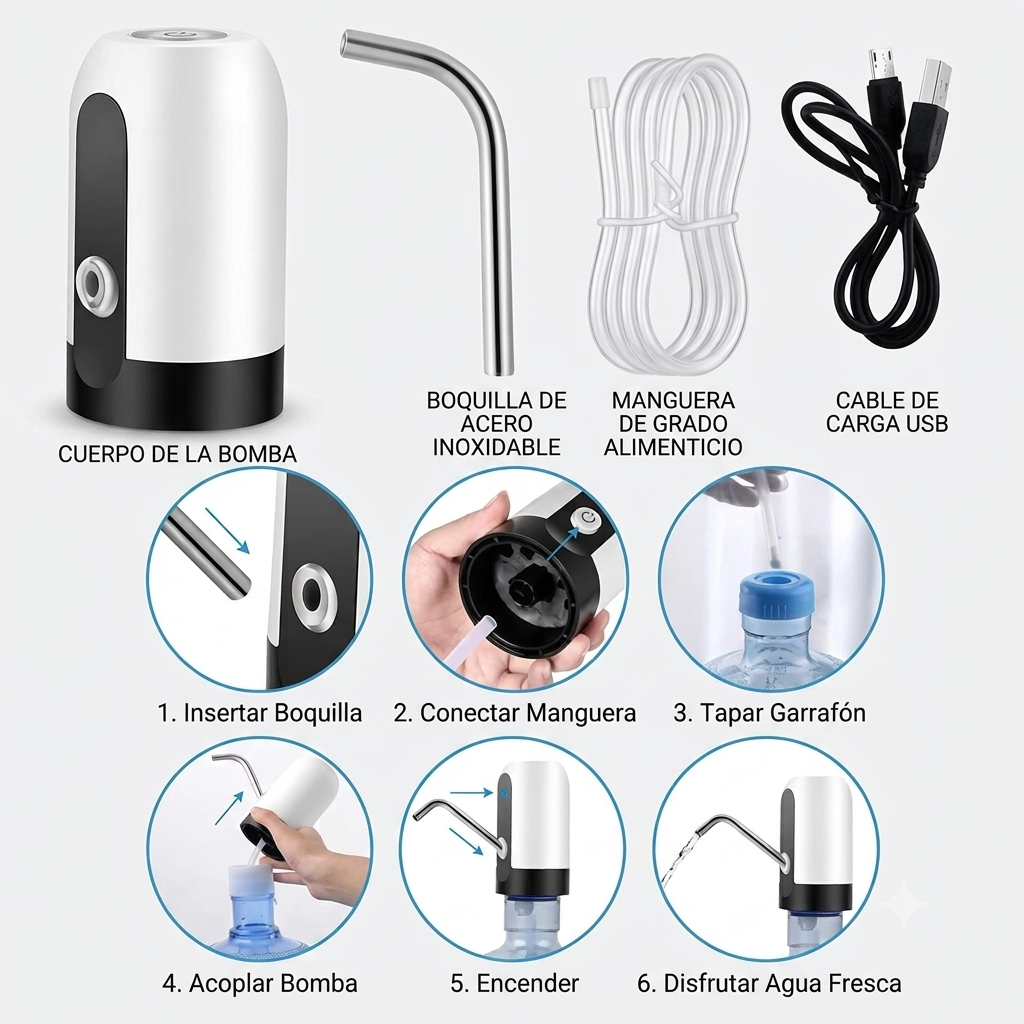 Bomba Extractora Eléctrica Recargable para Garrafón – Agua Fresca al Instante